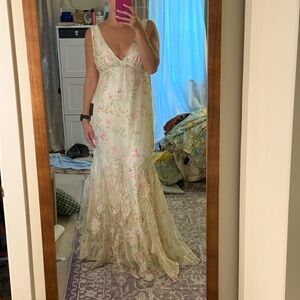 Lulu's Floral Maxi Dress - Cream and Pink